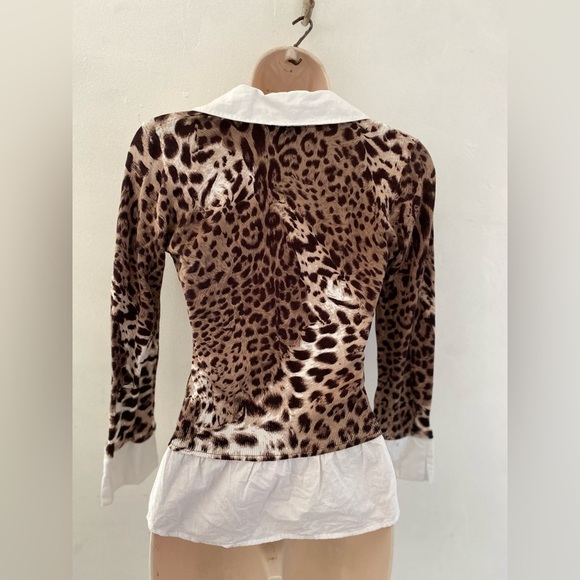 INC International Concepts preppy vtg y2k Animal Print Blouse with White Trim - Picture 4 of 5